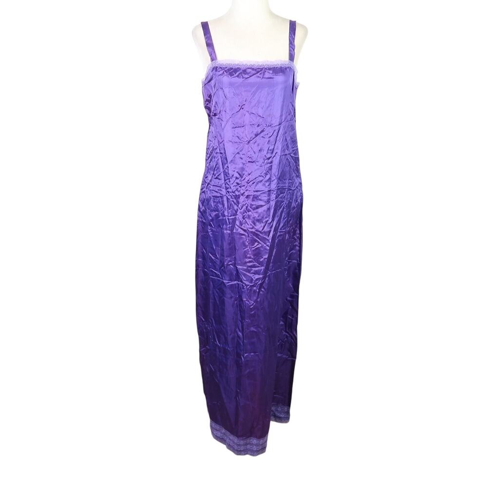 Vintage Royal Purple Satin Maxi Slip Dress Nightgown S
